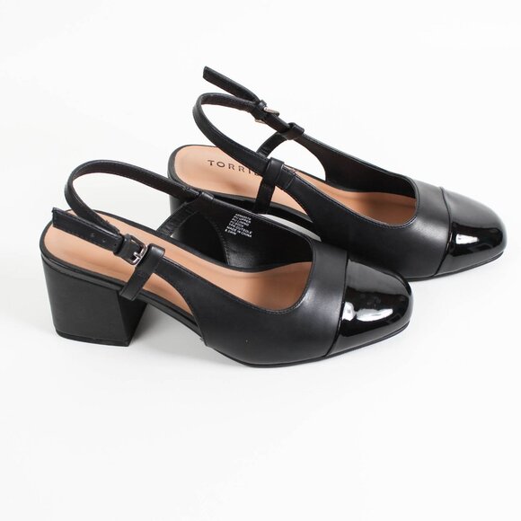 Torrid Size 8.5 WW Black Block Heel Slingback Pumps - Cap Toe - Picture 2 of 5